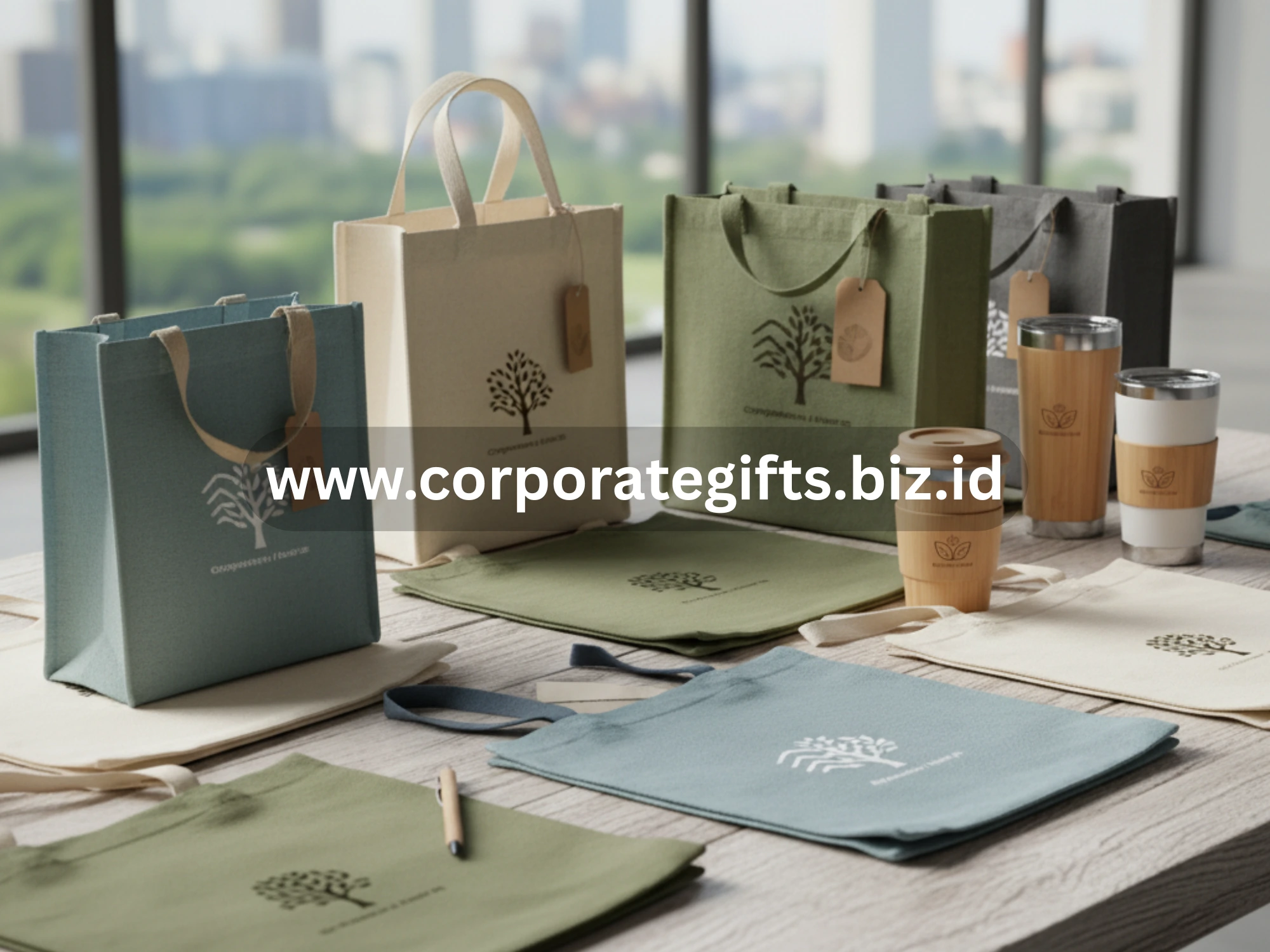 Tote bag kain daur ulang untuk souvenir perusahaan eco-friendly